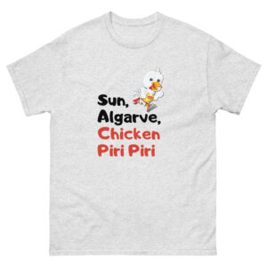 unisex-classic-tee-ash-front-with-frase-sun-algarve-chicken-piri-piri